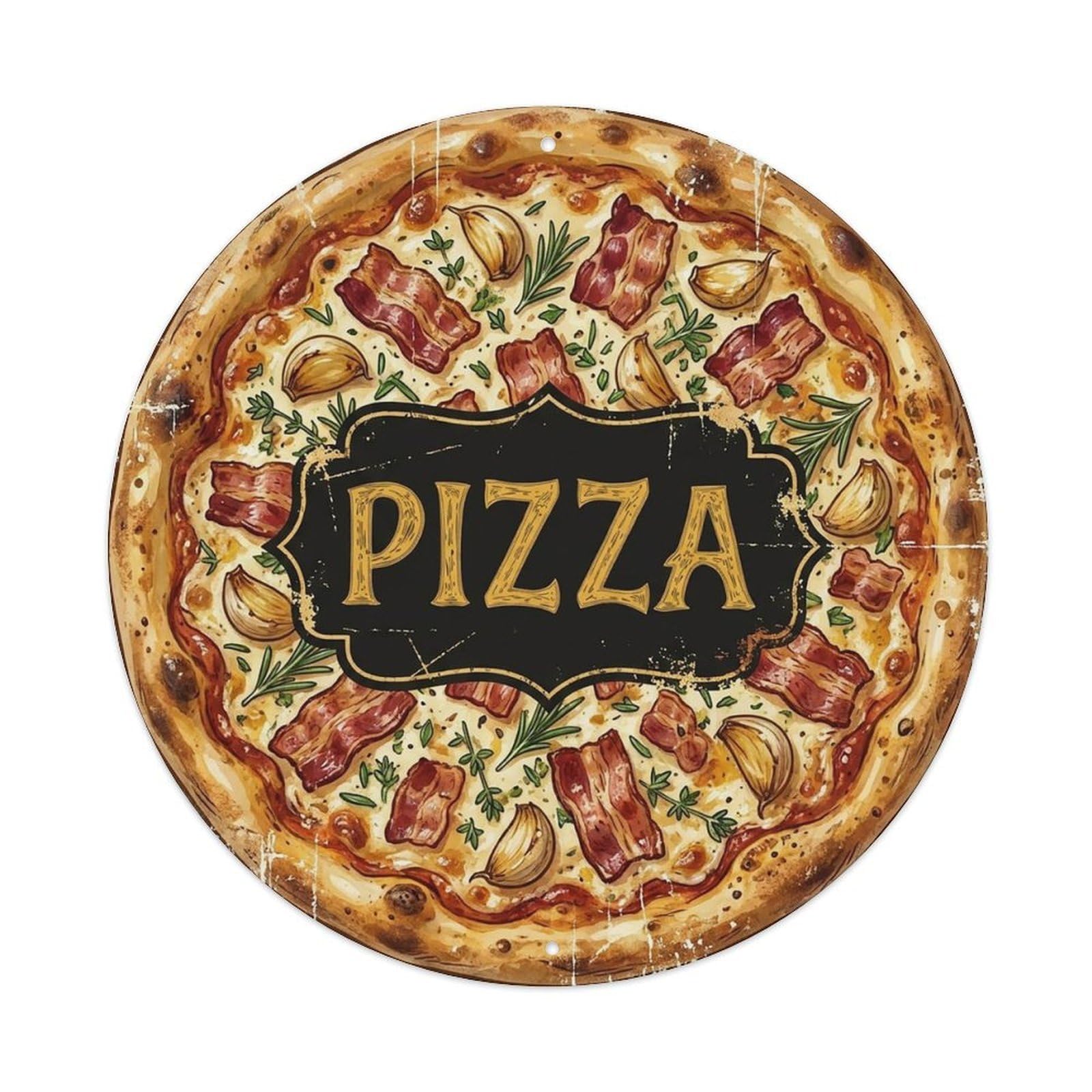 Yrnq 8X8inch Vintage Style Vintage Pizza Bacon Garlic Herb Food Decoration Metal Tin Sign