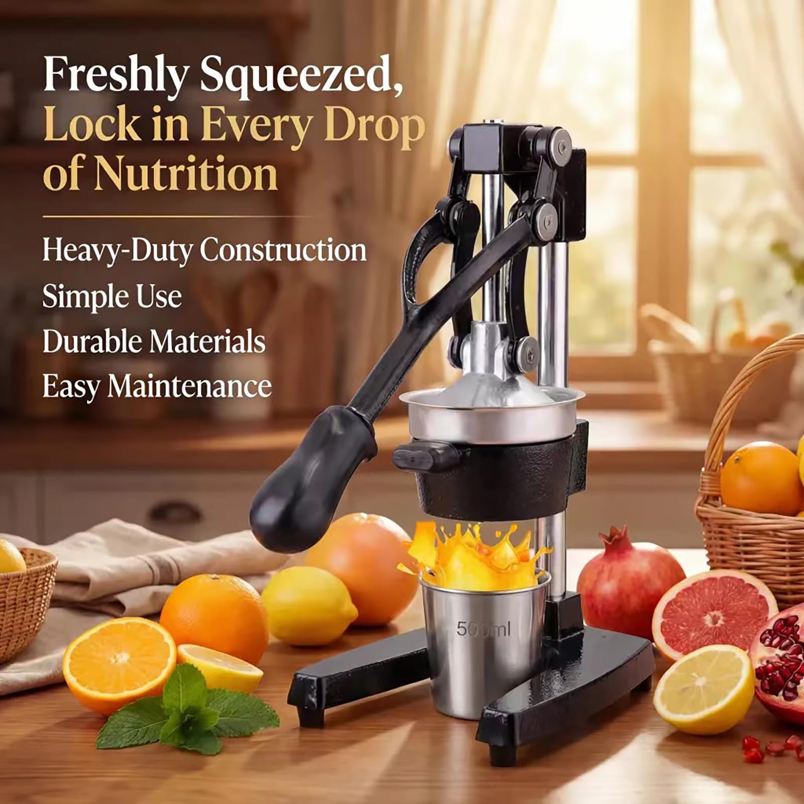 Juice Presser Manual - Exprimidor de naranjas de acero inoxidable manual y exprimidor de granada, acero inoxidable 304, exprimidor manual para cítricos, estable y potente