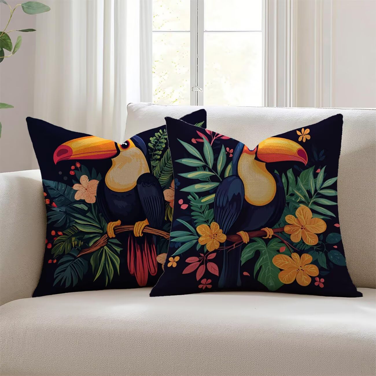 Housse de coussin 55x55cm imperméable en lin par Lejnlnng pour canapé et salon de jardin