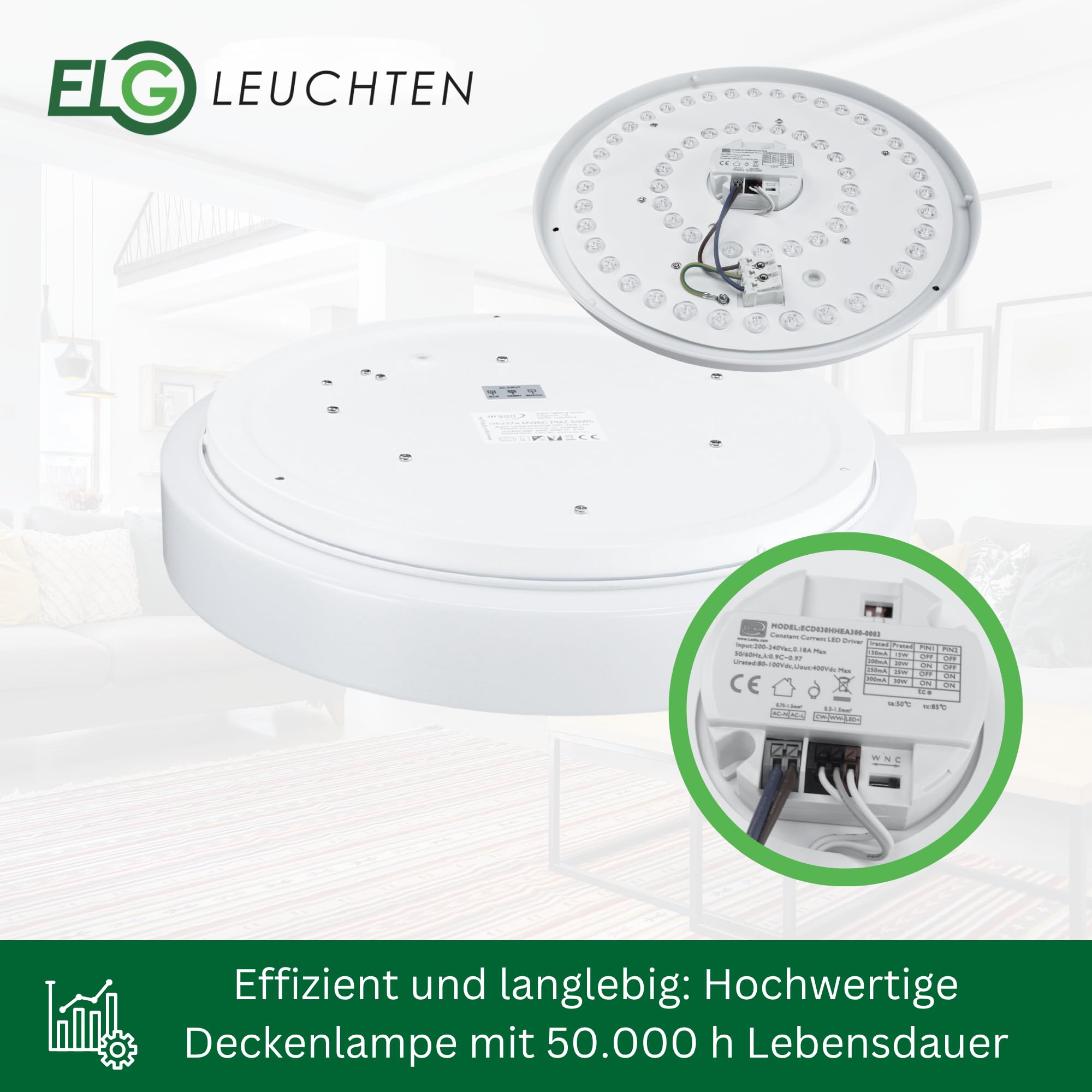 LED Deckenlampe Opalglasleuchte rund mit direktem Licht, Ø320mm, 14-27W, 1684-3248 lm, flach, 3000K/4000K, warmweiße, neutralweiße Lichtfarbe, einstellbar, Lampe, 320x71mm