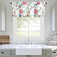 Vista 114 de VOGOL Cenefas con patrón de pájaros para ventanas de cocina, cenefa texturizada de lino con estampado floral y pájaros para ventanas pequeñas