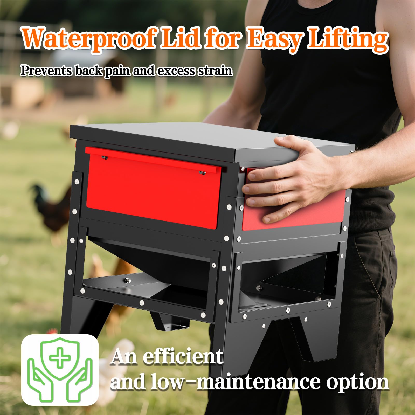 Comedero automático para pollos, gran capacidad de 70 libras, comedero de metal para aves de corral, sin residuos, impermeable, apto para gansos, patos, pavos, codornices