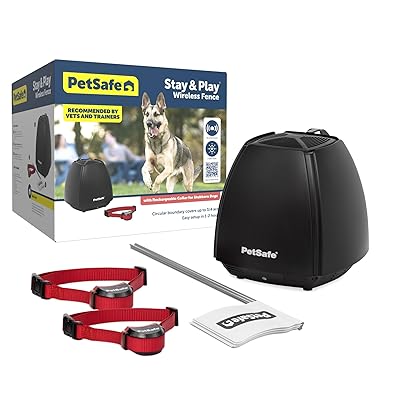 PetSafe Stay & Play Wireless Fence for Stubborn Dogs - America's Safest Wireless Pet Containment System - No Dig Electric Fence with Circular Boundary - Secure 3/4-Acre Yard - for Dogs 5lb+