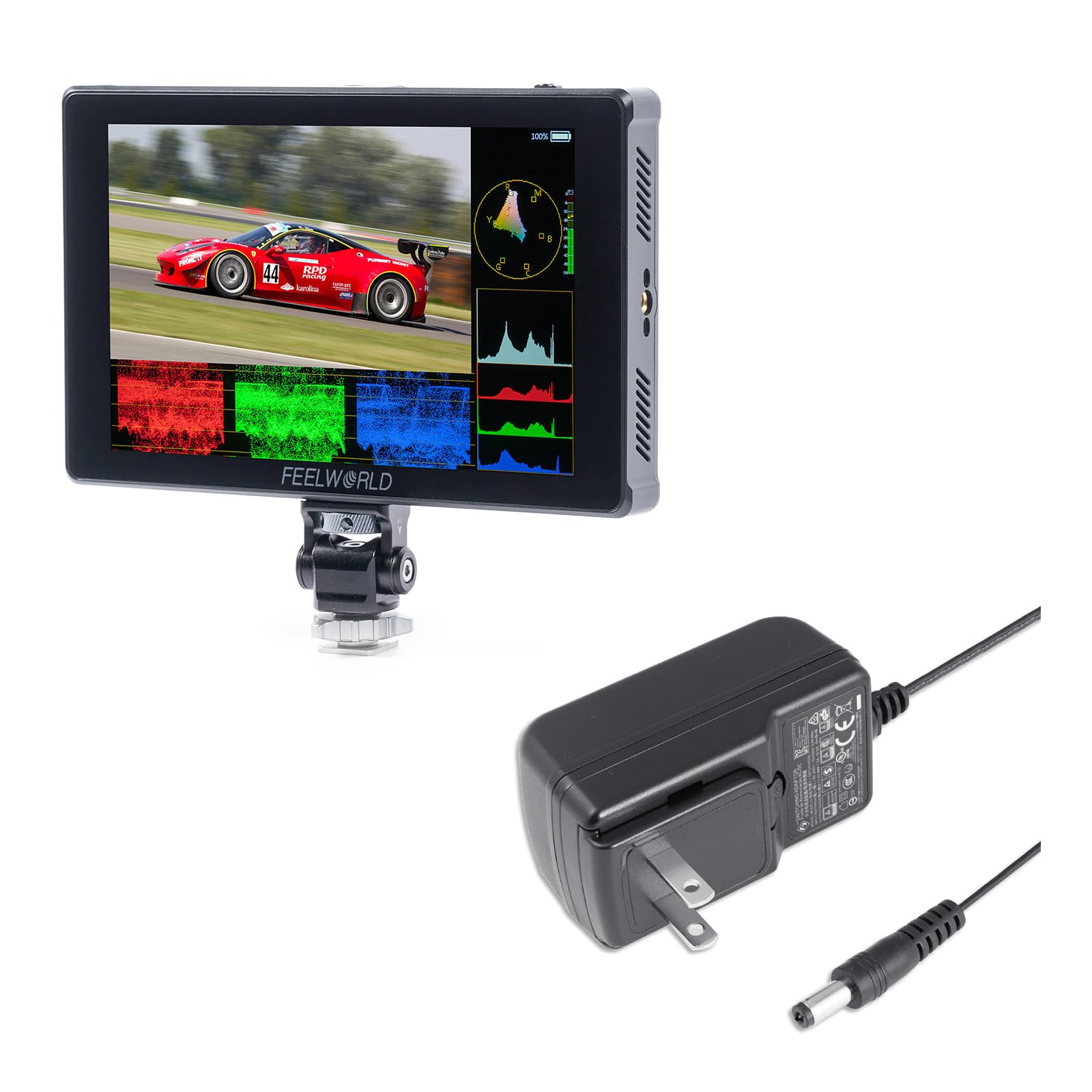 FEELWORLD F7 Plus Camera Field DSLR Monitor and 12V 1.5A Power Adapter Bundle