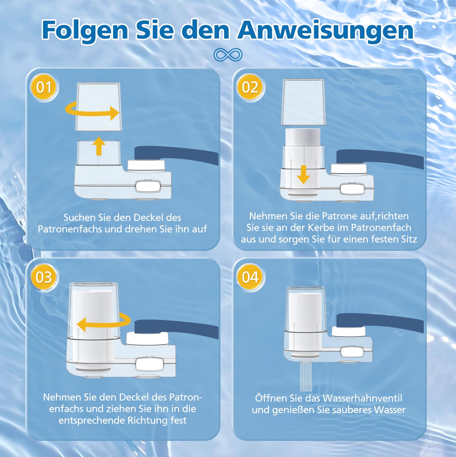 Lot de 4 filtres à eau pour filtre de robinet Philips AWP305/10 X-Guard - Cartouche filtrante pour AWP305/10