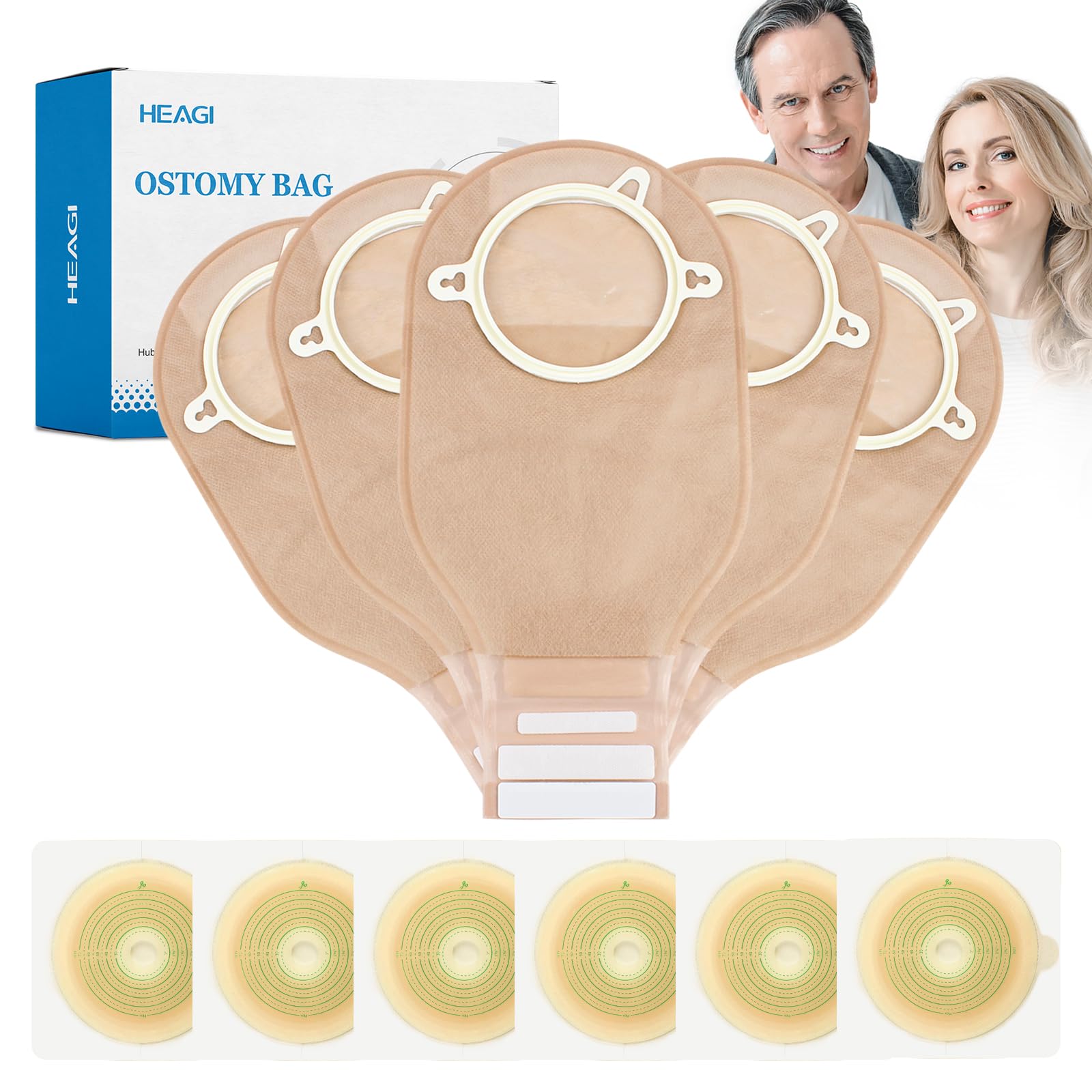 Bolsa para ostomía 2 piezas drenable con cierre 70 mm, 22 piezas suministros colostomía ileostomía
