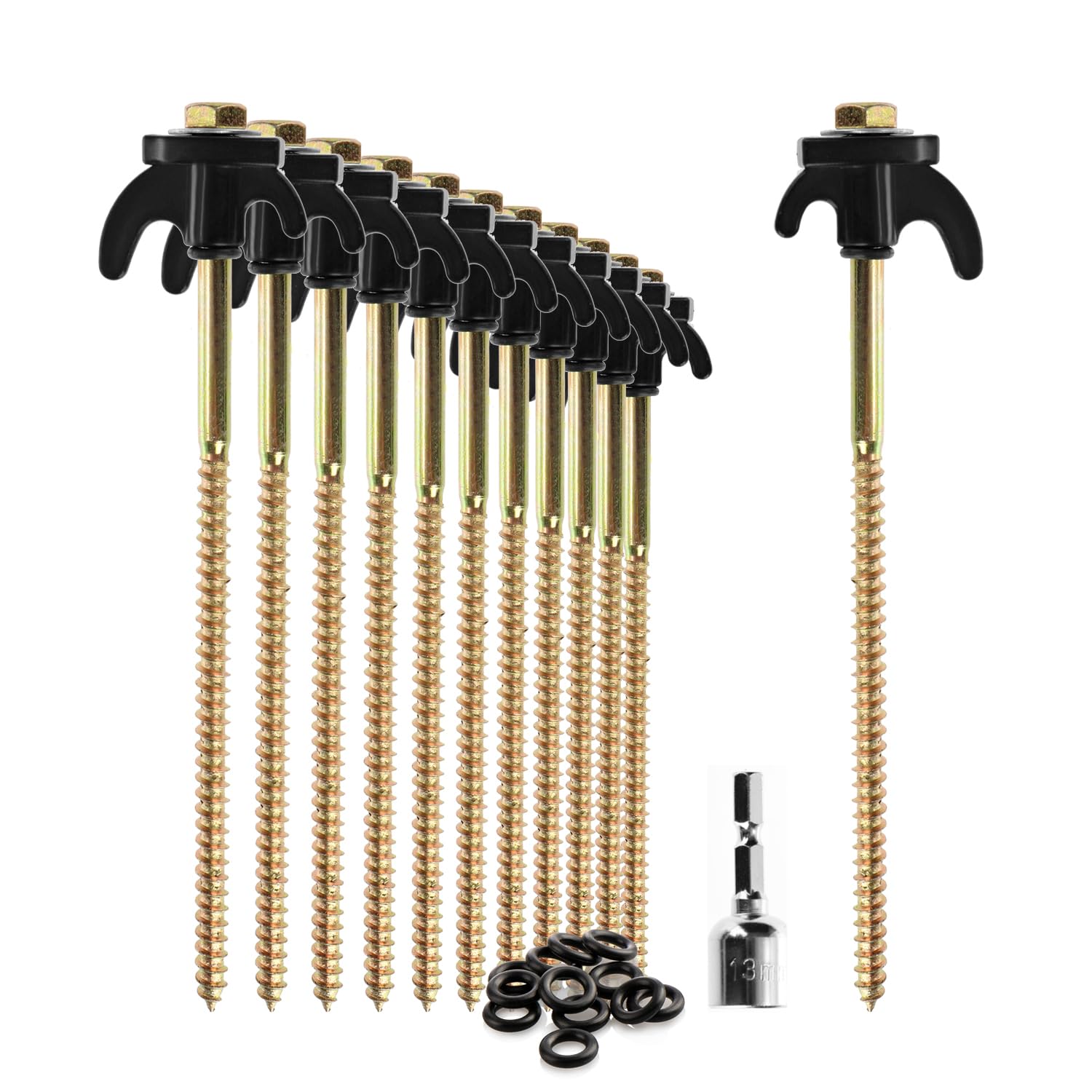 com-four® 12x Zeltheringe - robuste Stahl-Heringe mit Gewinde und Seil-Halterung 20,5 cm lang - Felsboden-Erdnägel für Camping und Outdoor - Zelthaken für harten Boden und Holz