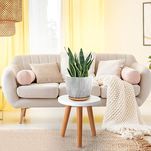 Miniatura 5 de JUOPZKENN Mesa auxiliar redonda de madera con soporte para trípode, moderna mesa auxiliar redonda pequeña, soporte para plantas para macetas, mesa