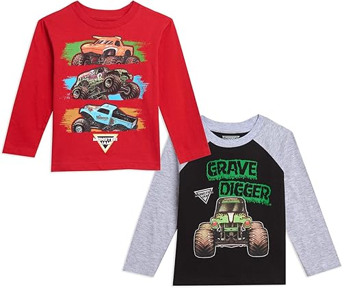 Monster Jam Paquete de 2 camisetas para niños pequeños a niños grandes