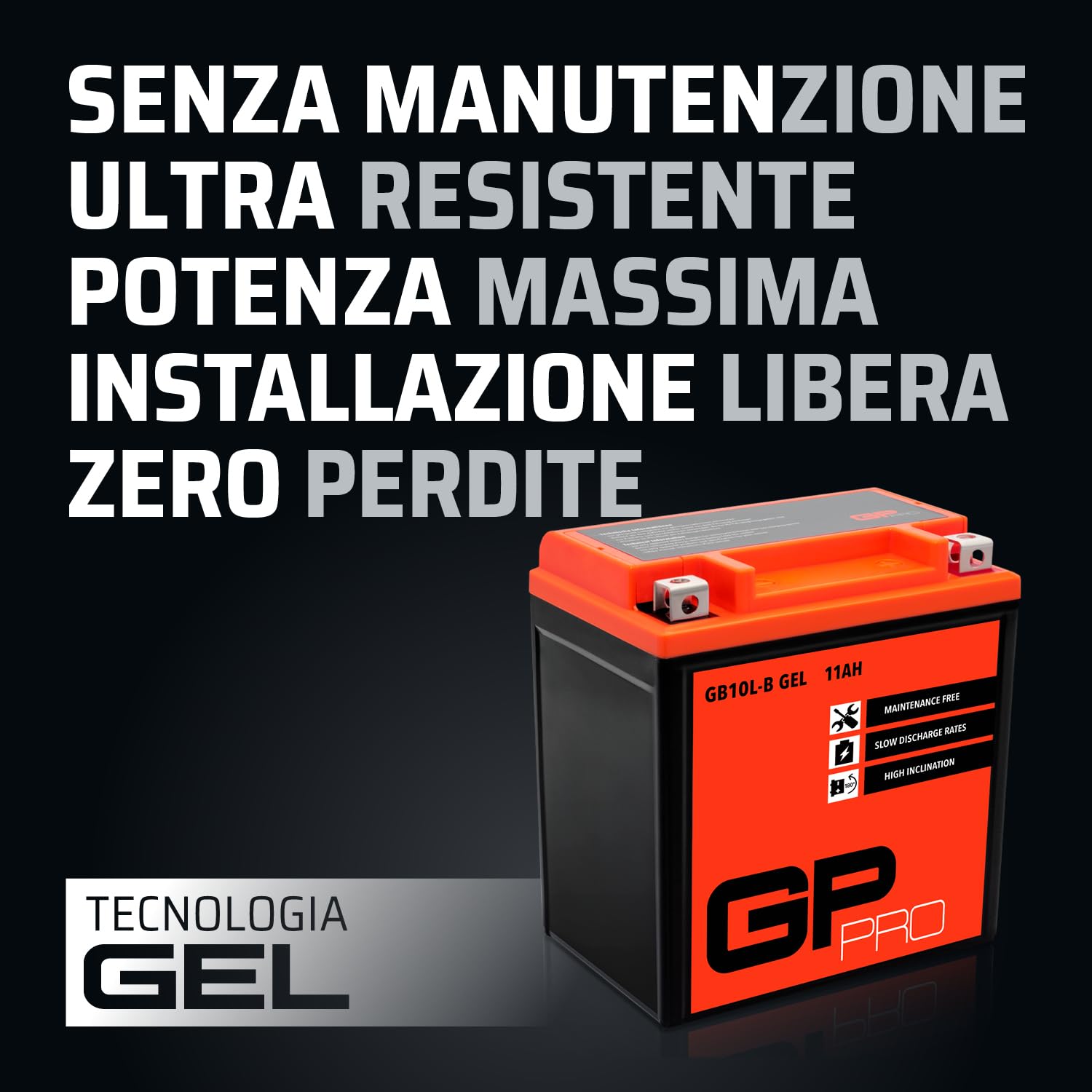 GP-PRO Akumulator rozruchowy GB10L-B 12V 11Ah GEL (kompatybilny z YB10L-B / YB10L-B2) (bezobsługowy/uszczelniony) akumulator motocyklowy