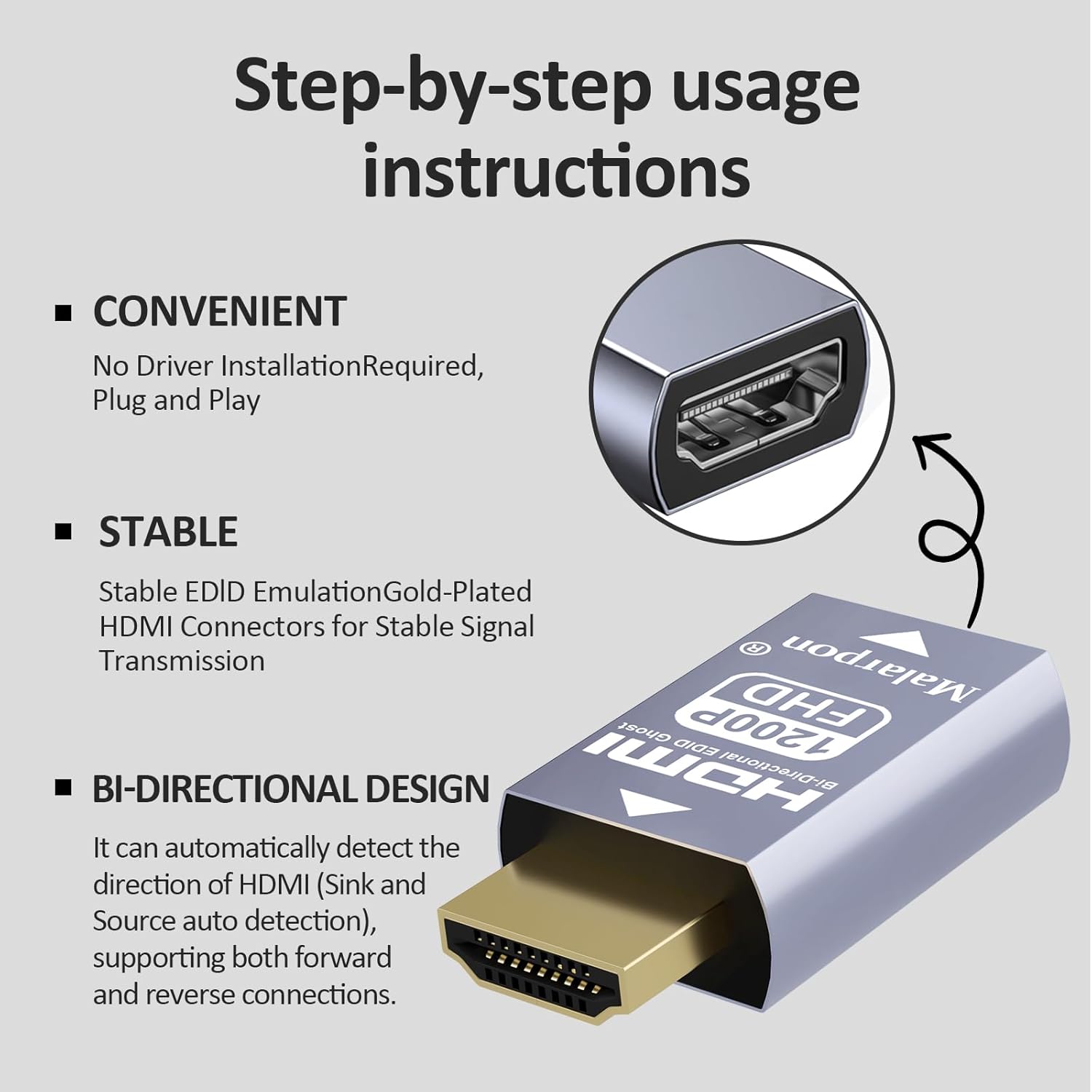 Hdmi Edid Emulator Passthrough 3rd Generrtion Aluminum fit Headlesskeep The EDID of The Monitor Active Switches and Extenders 1920x1200@59Hz 2P