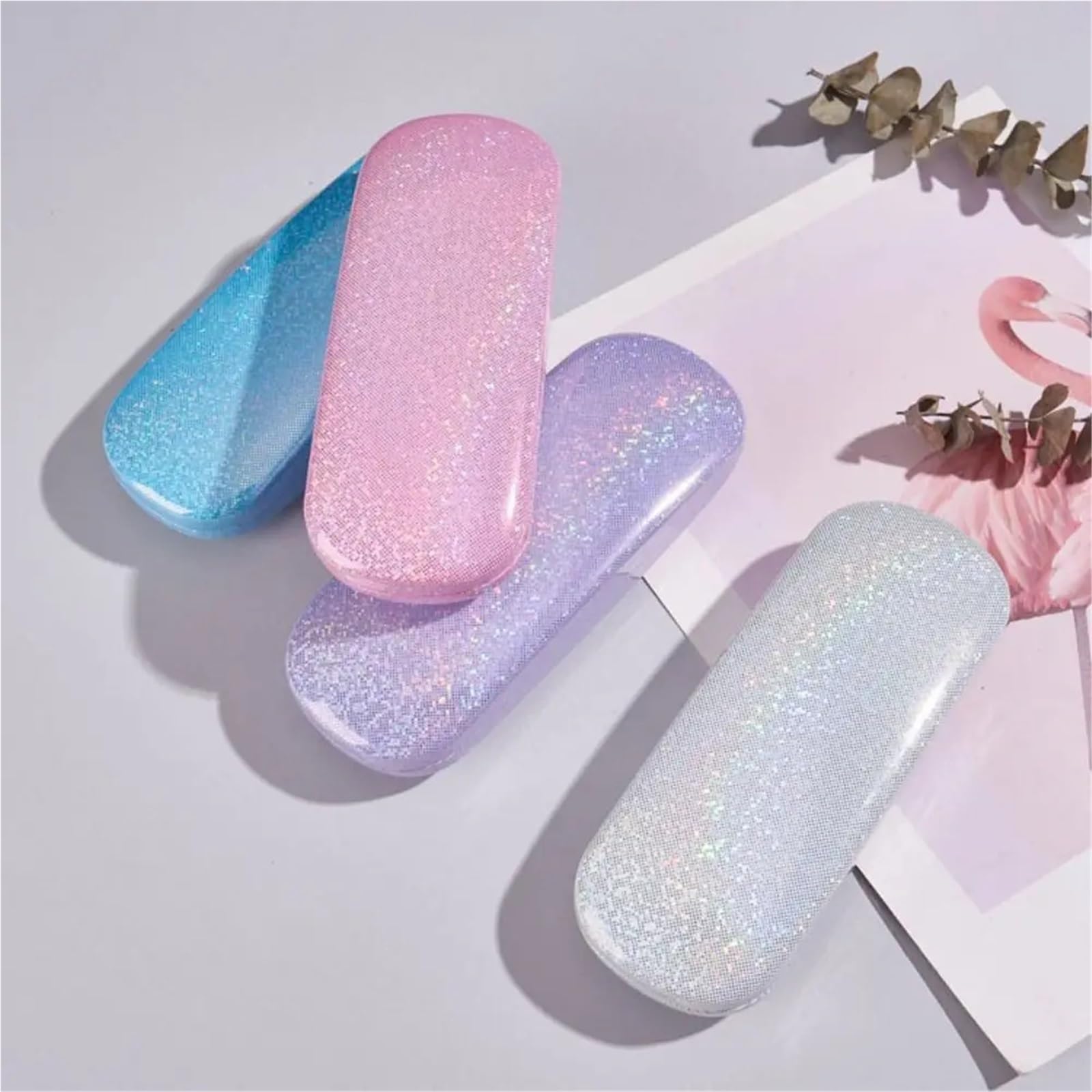 Brillenetui, Aufbewahrungsbox aus perlmuttfarbenem PU for Damen und Herren, bestehend Brillenetui, Sonnenbrillenetui Lesebrillenbox(Purple)