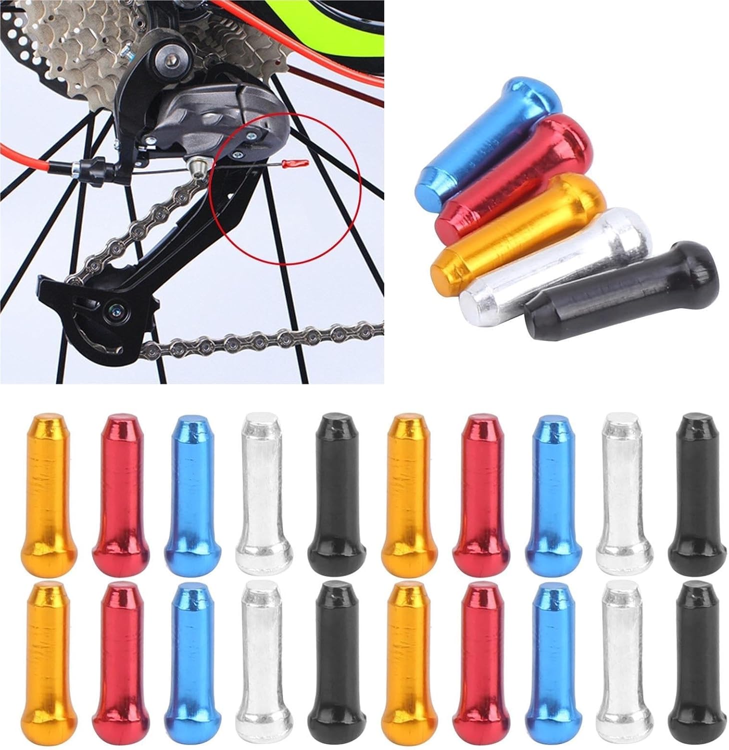 Bike Cable End Caps 250/500Pcs Bicycle Cable End Cap Set - Aluminum Alloy Brake Line Caps in 5 Mixed Colors Bike Accessories(250pcs)