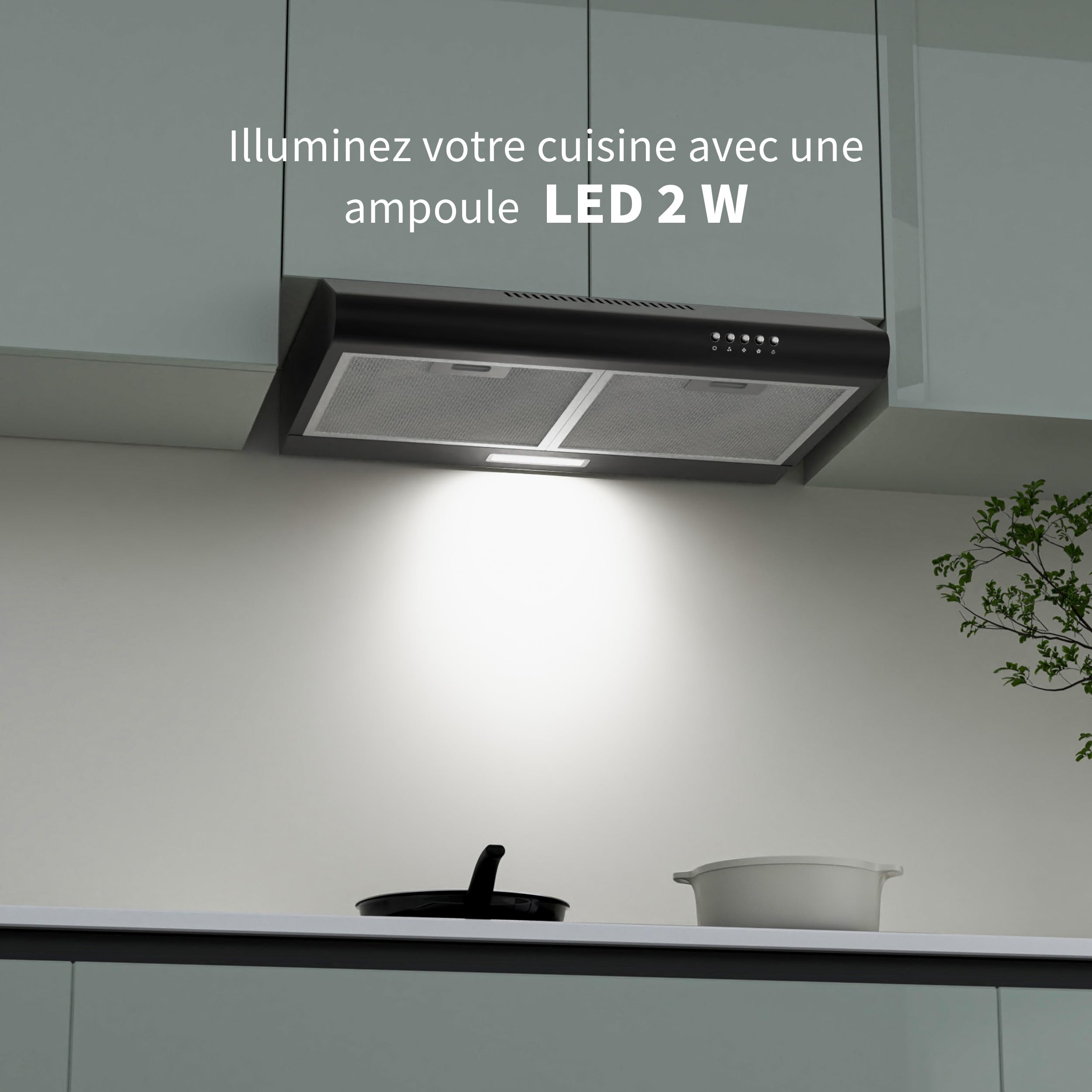 FIREGAS Hotte Aspirante 60 cm Noire – Moteur Sans Balais, 250 m³/h, 3 Vitesses, Classe Énergétique A+, Faible Niveau Sonore, Installation Murale ou Sous Meuble