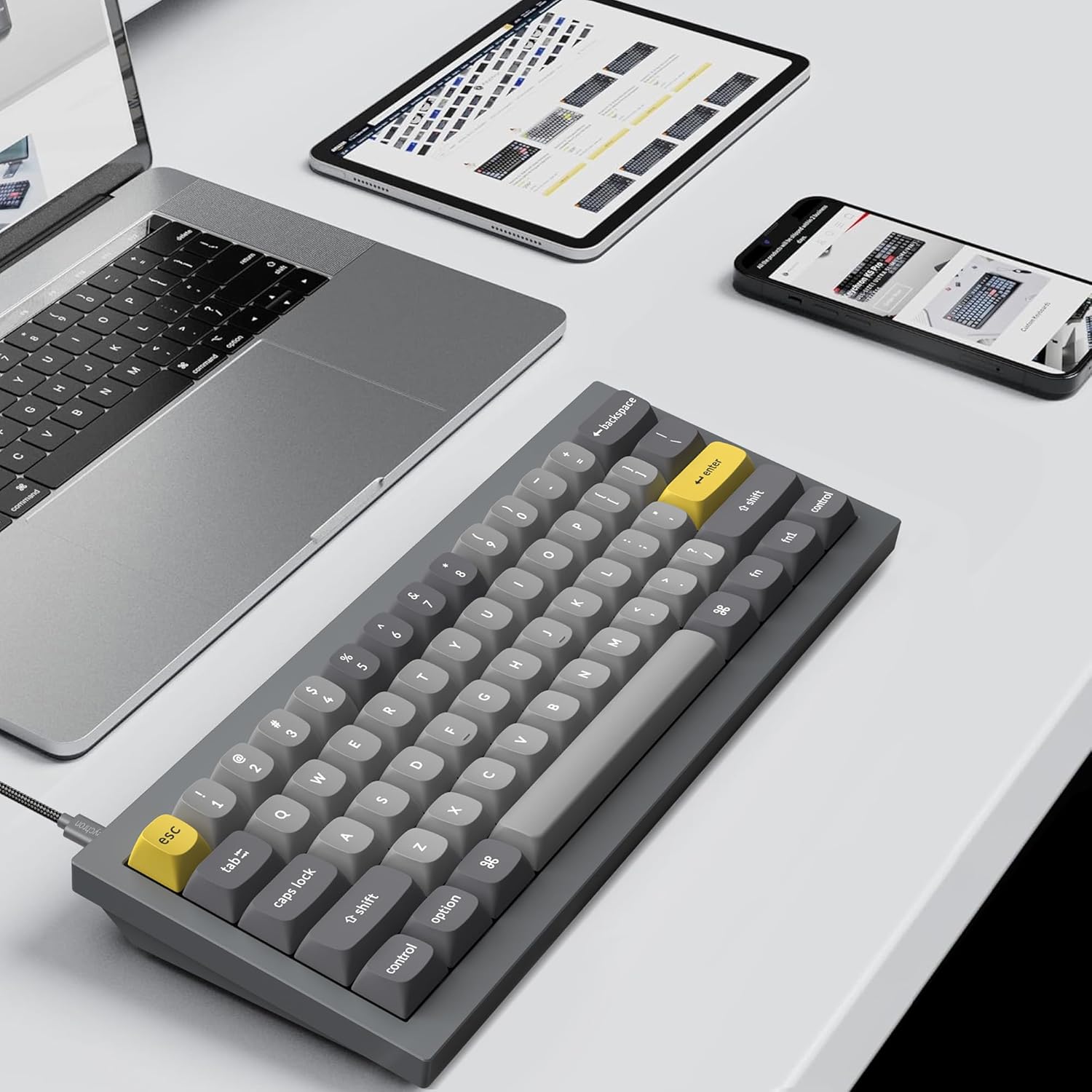 Keychron Q4 Wired Custom Mechanical Keyboard, 60% Layout QMK/VIA Programmable Macro with Hot-swappable Gateron G Pro Brown Switch Double Gasket Compatible with Mac Windows Linux (Gray) Swappable Brown Switch Grey keycap