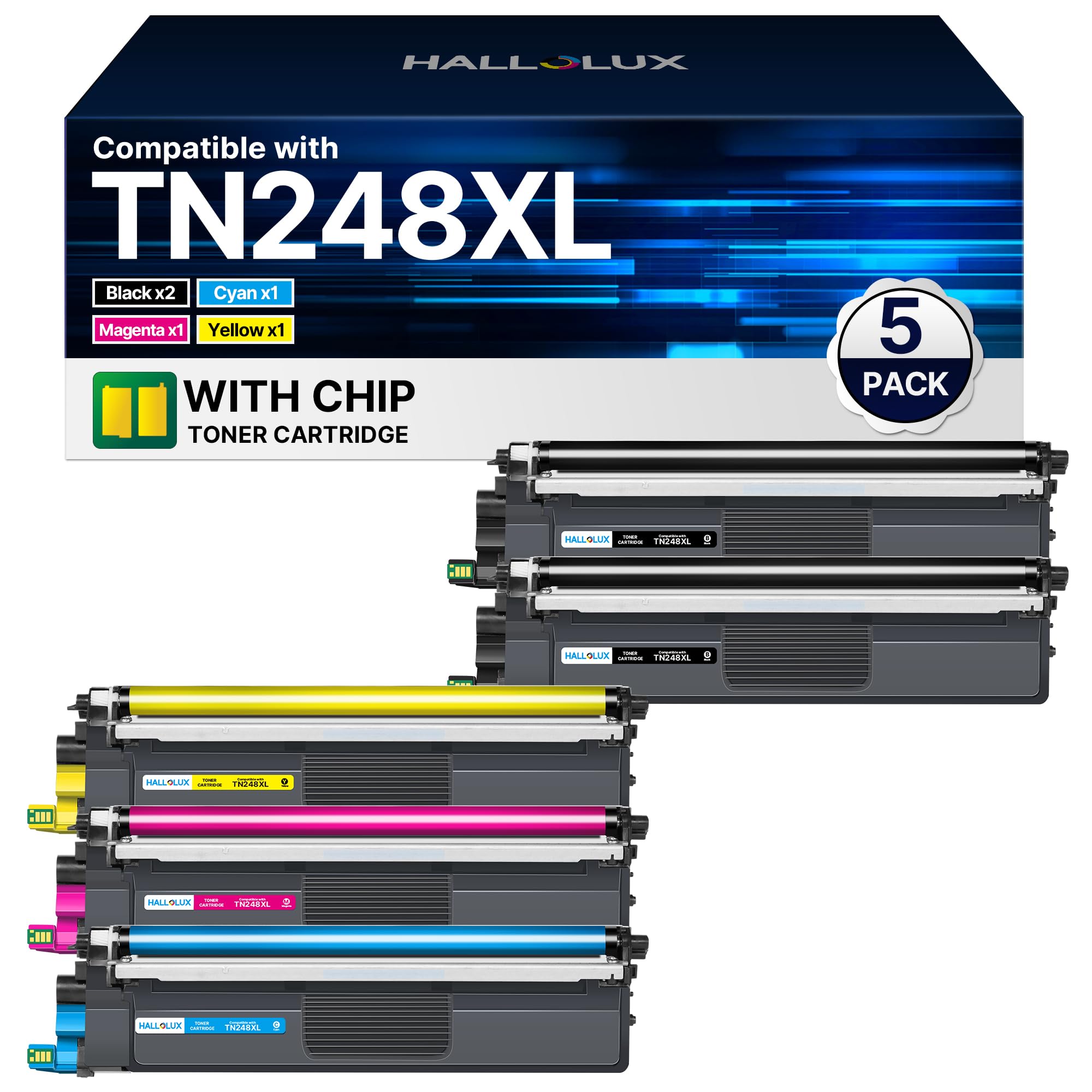 HALLOLUX Toner TN248XL TN248 Compatible pour Brother TN-248XL TN248XL pour Brother DCP-L3560CDW MFC-L8390CDW MFC-L3760CDW HL-L3240CDW MFC-L3740CDWE DCP-L3520CDWE HL-L8240CDW TN248CMYK TN248 (5-Pack) - 2