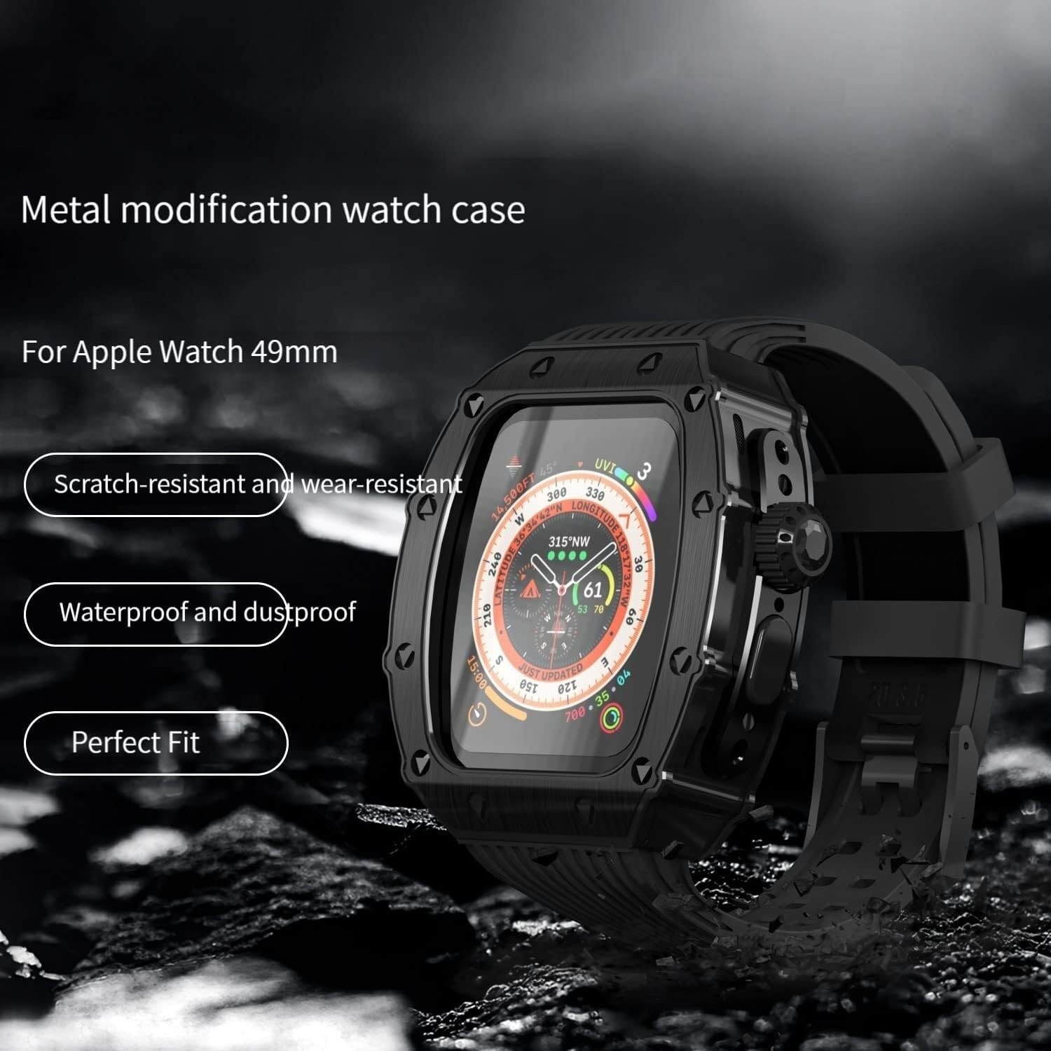 Wytrzymałe etui do zegarka ze stali nierdzewnej 316l, paski, silikonowy pasek, do Apple Watch 8 49 mm, styl RM, dla mężczyzn i kobiet, metalowe ramki, skręcona pętla, silikonowy pasek do
