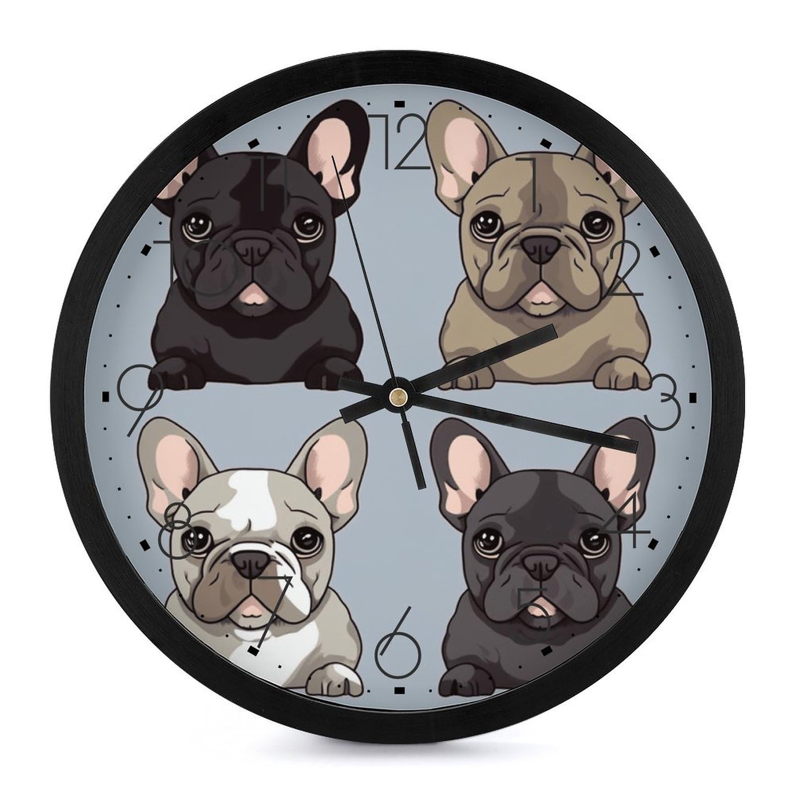 Horloge bouledogue français personnalisée - Pendule murale silencieuse 25 cm pour salon et cuisine