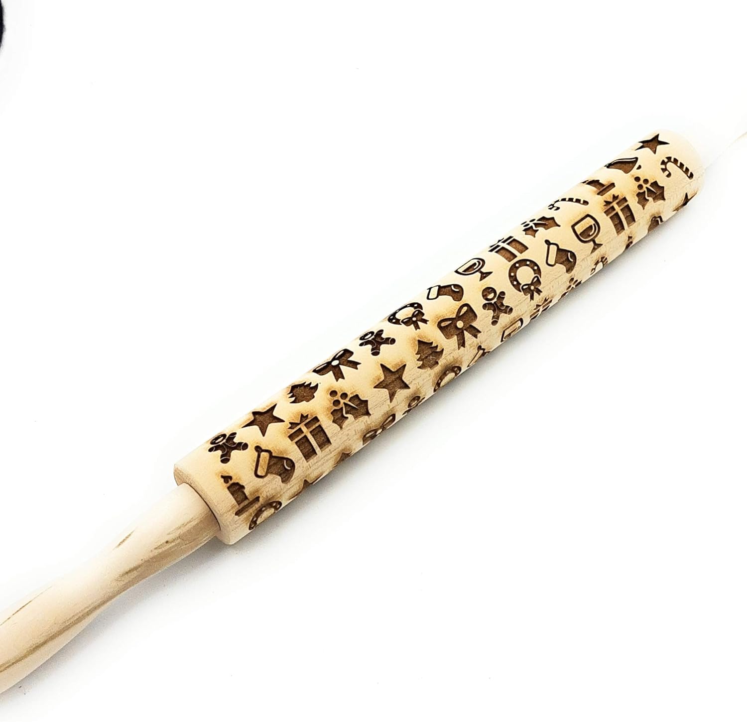 Embossing rolling pin, Christmas wooden rolling pin, Cookies decorating roller, Laser engraved rolling pin