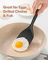 Vista 3 de Espátula de silicona antiadherente, borde flexible antiarañazos para sartenes, mango de madera cómodo antideslizante, resistente al calor, sin BPA