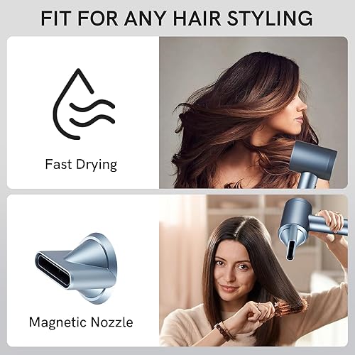 Miniatura 7 de Secador de pelo iónico inalámbrico con pantalla digital, secador de pelo de carga de 4 modos con boquilla magnética, secador de pelo de viaje para