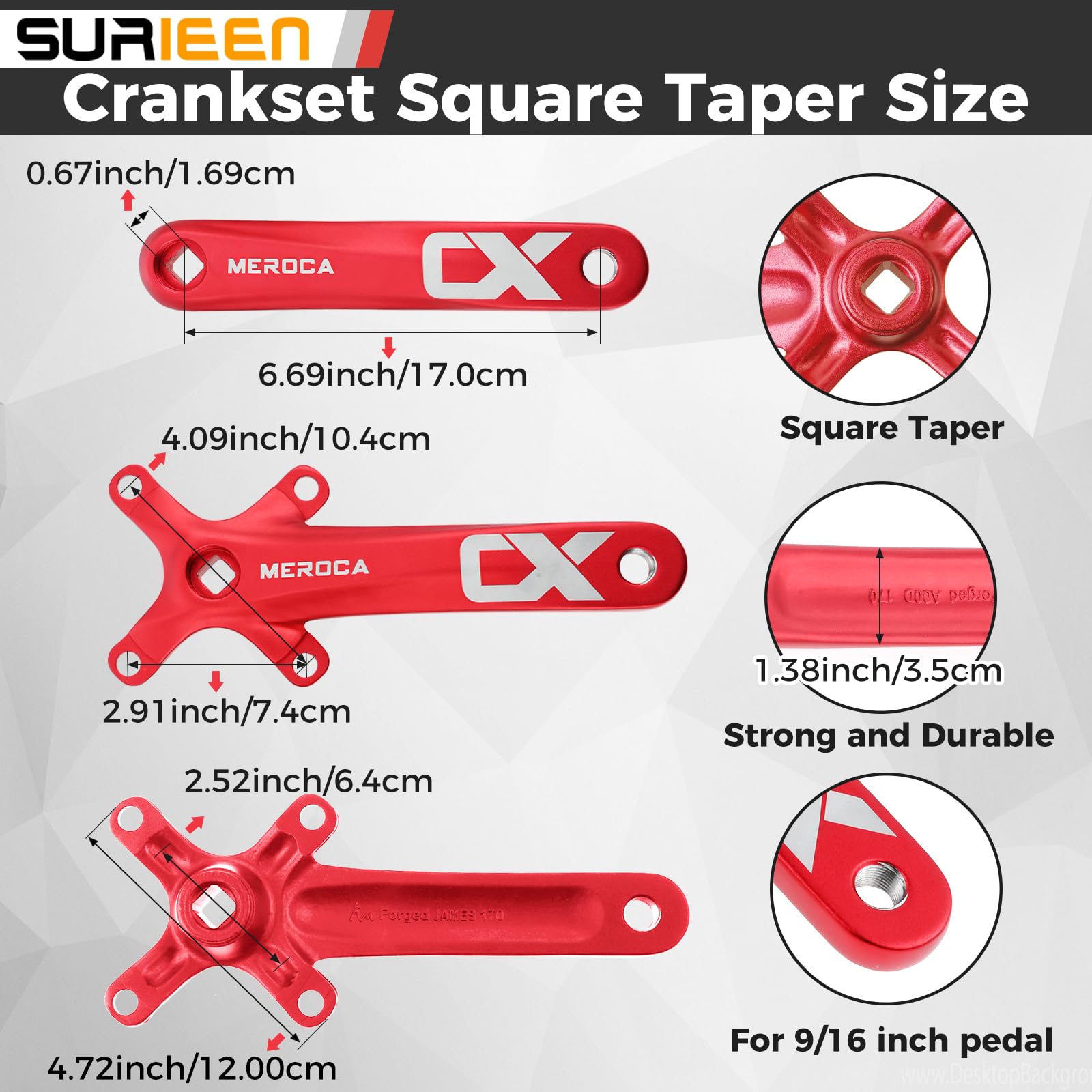 SURIEEN 170mm 40T Mountain Bike Crankset, Square Single Speed Crankset Crank arm set for Mountain Bike with 104 BCD 40T Chainring - Image 3