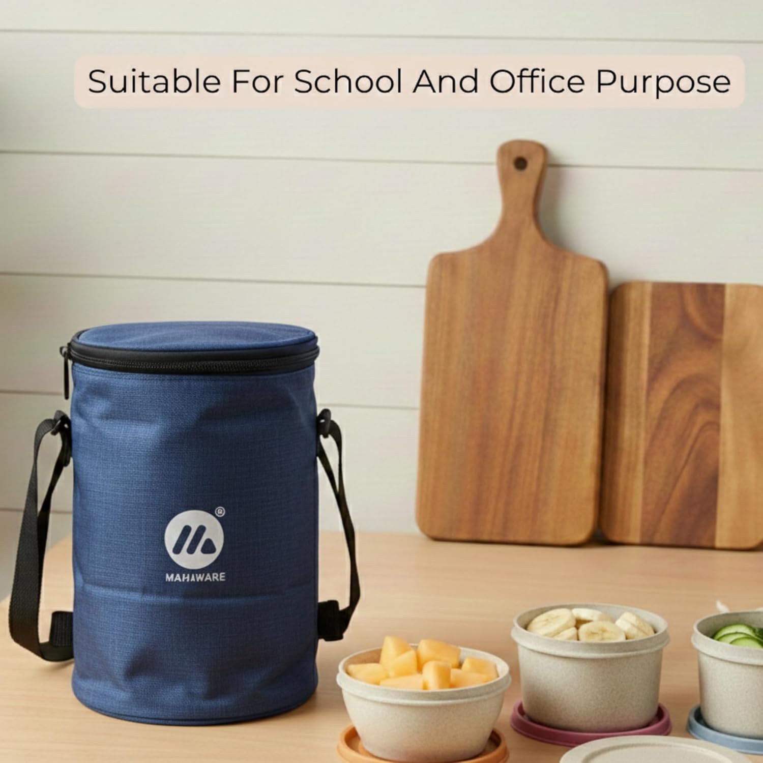Ecohome Lunch Box for Office Use, 3 Microwave Safe Containers, Made of Wheat Straw and Rice Husk, Tiffin Box for Men with Blue Lunch Bag, Microwave Safe, Oven Safe, Unbreakable