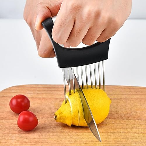 Miniatura 5 de Soporte de cebolla para rebanar, cortador de limón de acero inoxidable, cortador de verduras, soporte para rebanar cebolla, herramienta auxiliar