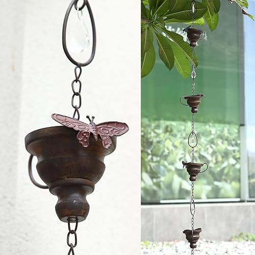 Cadenas de lluvia, 8.5 pies de longitud de repuesto para canalones, lágrima acrílica y cadena de lluvia de mariposa..