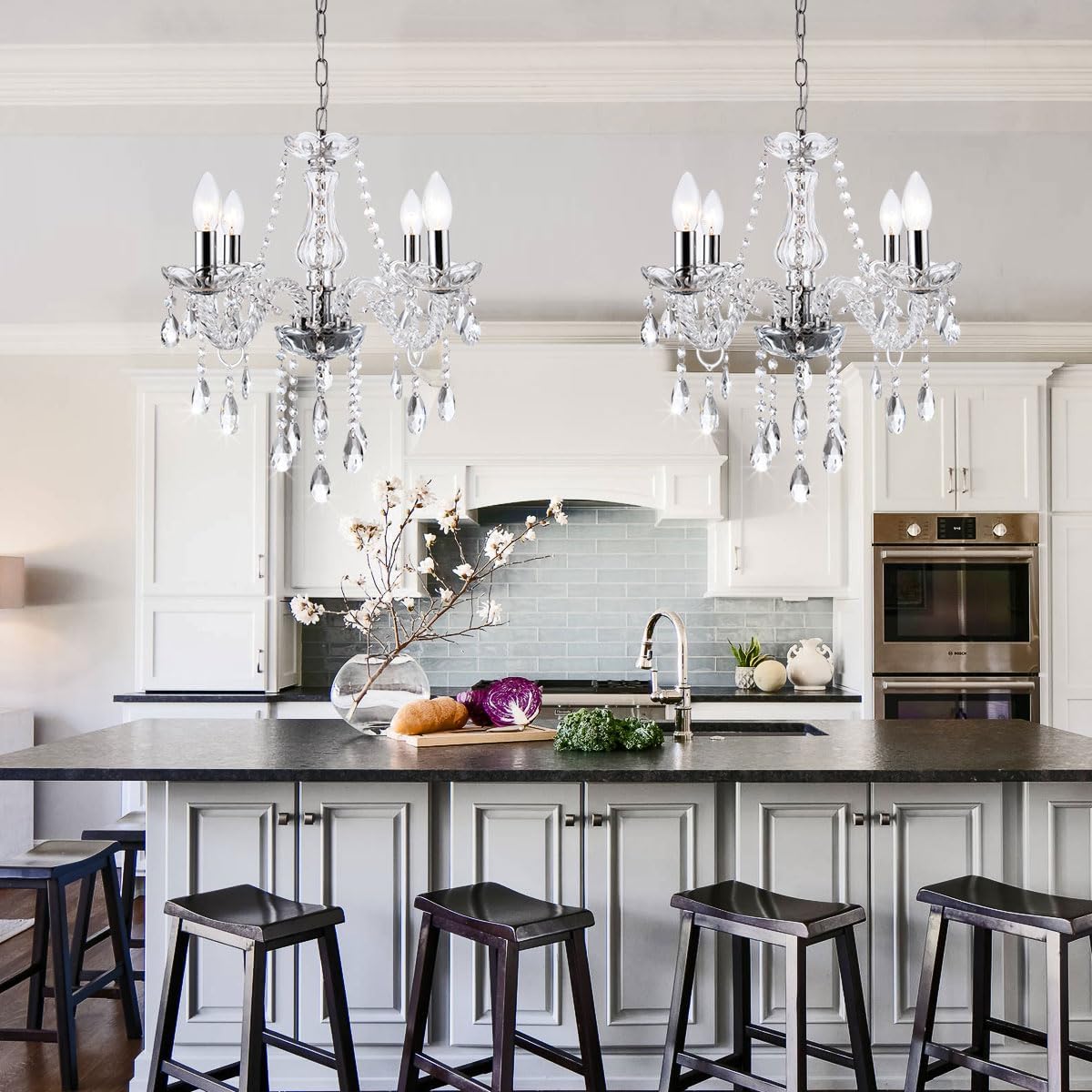 MALOSA Clear Crystal Chandeliers,Vintage Small Chandelier,Glass Mini Chandelier for Dining Room,Girls Bedroom,Living Room,Closet,Wedding Decoration