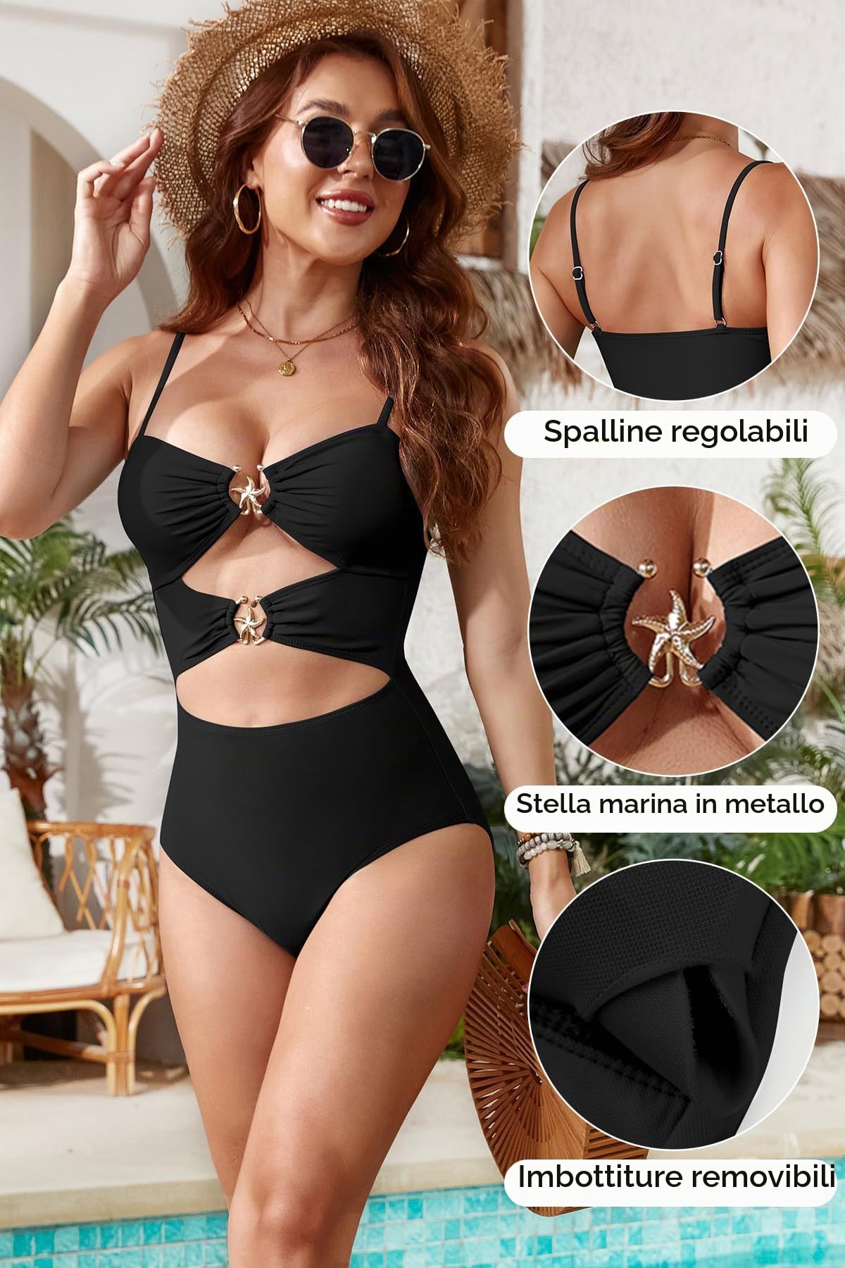 SHEKINI Cutout Costume da Bagno Intero da Donna Regolabile Costumi Intero Donna