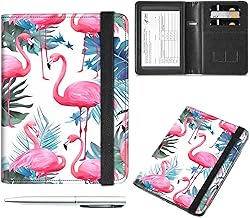 Tropical Flamingo Passport & Vaccine Card Holder Combo - Black Leather Travel Documents Organizer with RFID Blocking for Women & Men