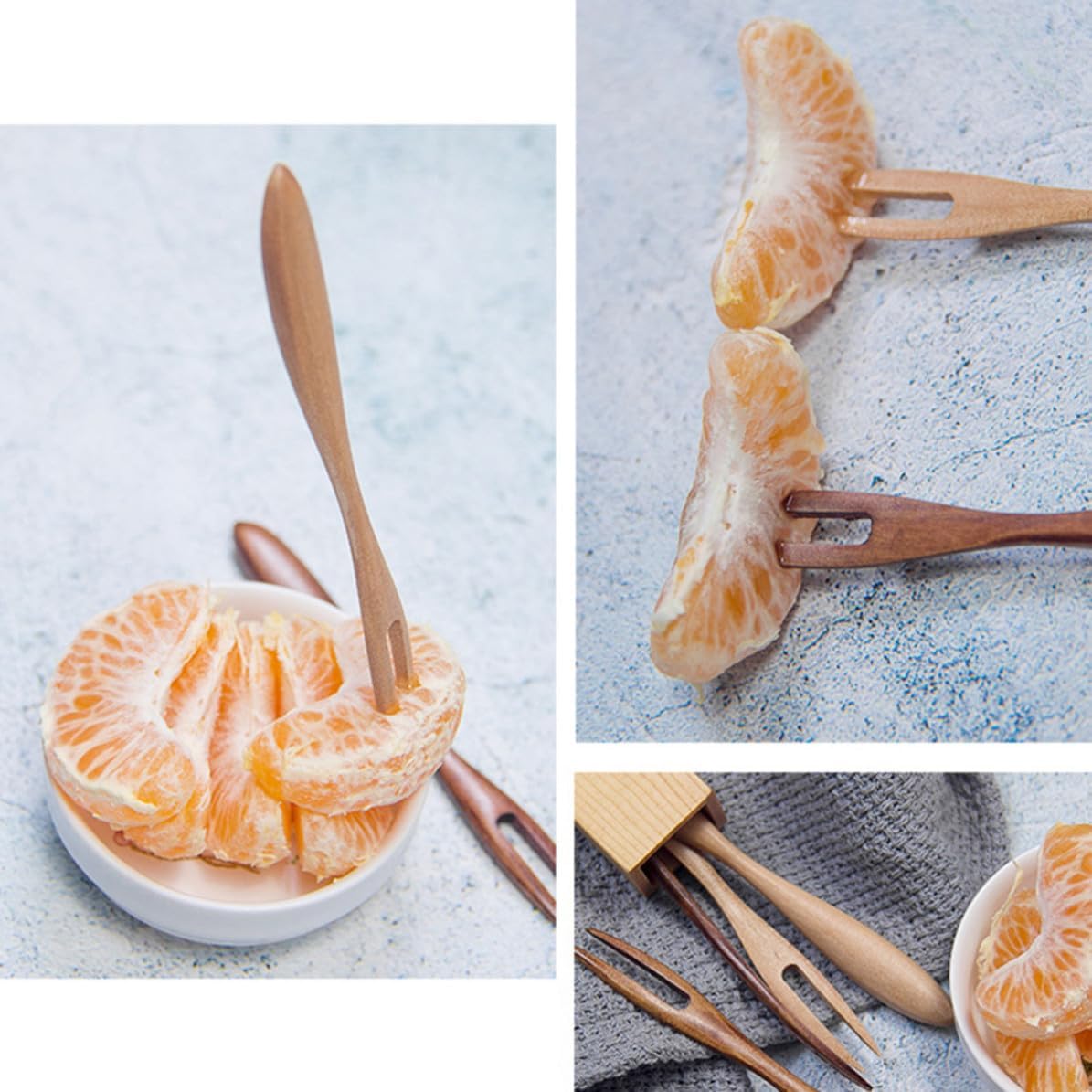 4pcs Reusable Fruit Forks Wooden Dessert Picks, Brown Hard Structure