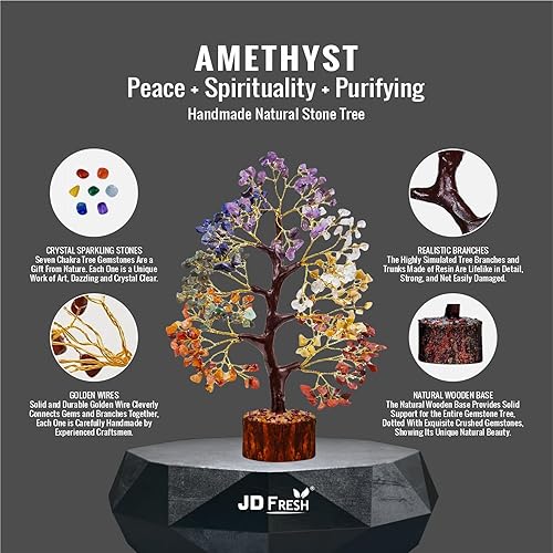 Miniatura 4 de Árbol de cristal de 300 cuentas de 7 chakras, pieza de exhibición de buena suerte y energía positivapieza de exhibición para sala de estarpiedras