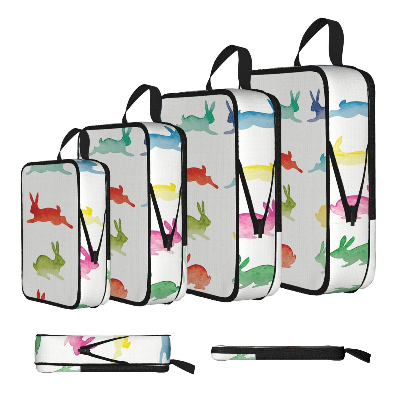 Rainbow Rabbit Print 4 Set Compression Packing Cubes For Suitcases,Expandable Storage Bags Organizers