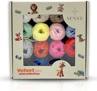 S Sensy Velvet Slim Mini - Polyester Amigurumi Yarn 16 Skeins Box 55 Yards