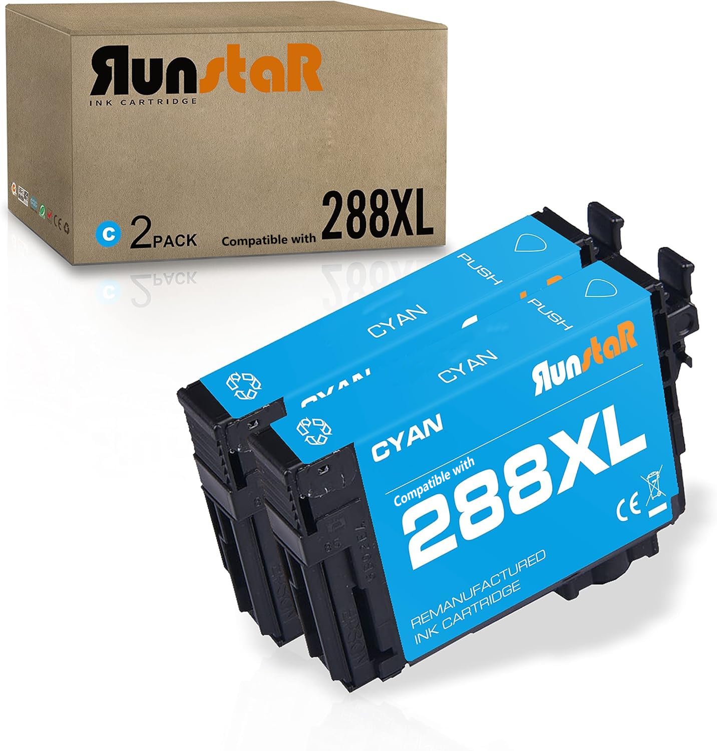 Run Star 2 Pack Remanufactured for 288XL T288XL Cyan Ink Cartridge Replacement for Epson 288XL T288XL use for Epson Expression Home XP-440 XP-330 XP-
