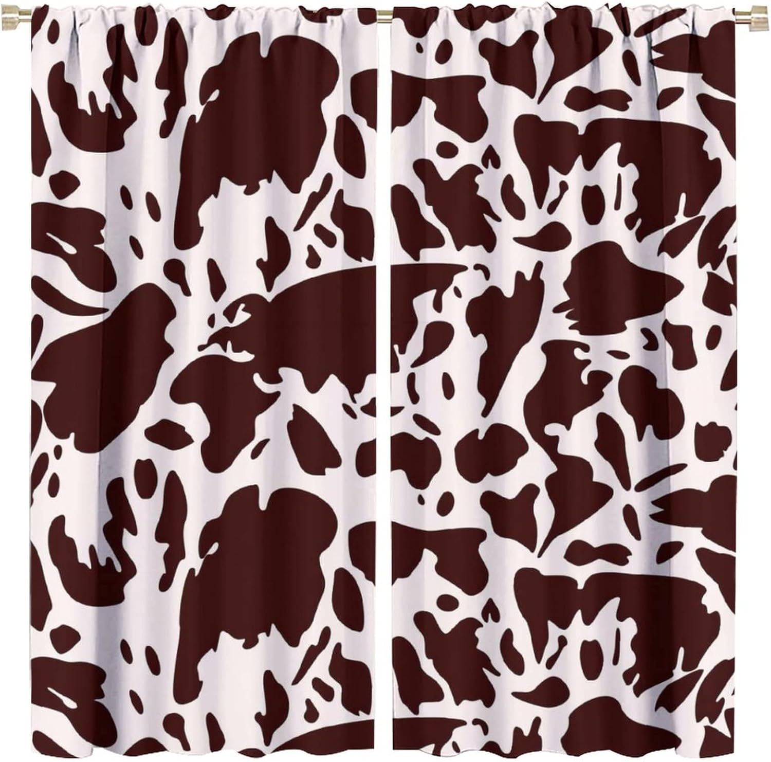 Abstract Cow Leather Rod Pocket Blackout Curtains for Bedroom - Cartoon Brown Cowhide Fur Cow Skin Print Window Drapes,Thermal Insulated Room Darkening Curtains 2 Panels 45L x 21W