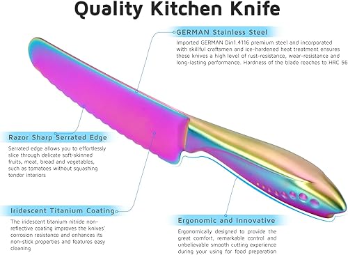 Miniatura 6 de WELLSTAR Cuchillo para sándwich, cuchillo serrado de 6 pulgadas, hoja de acero inoxidable de alto carbono para cortar pan, verduras, carne, cuchillo