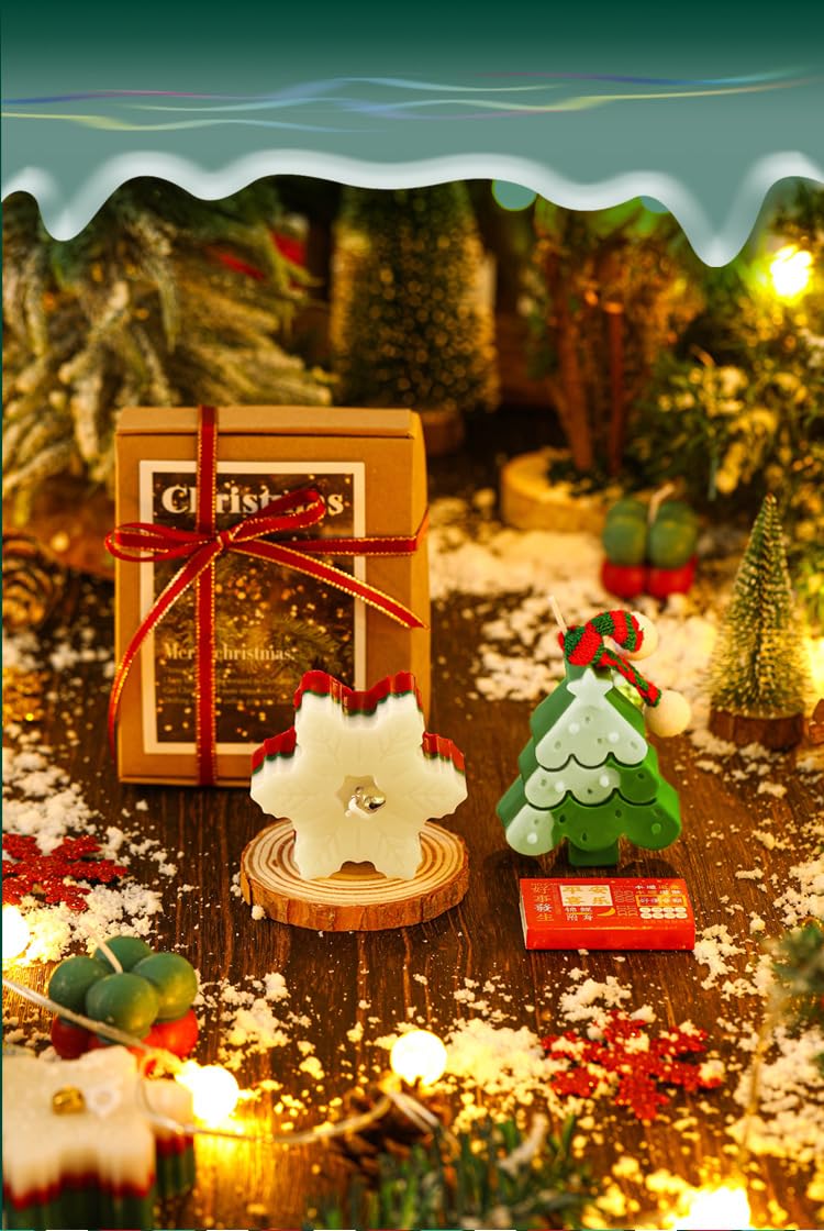 Linkirah Christmas Tree Candle Set - Realistic Flake - Pine/Evergreen Scent - 2 Pack - Merry Christmas
