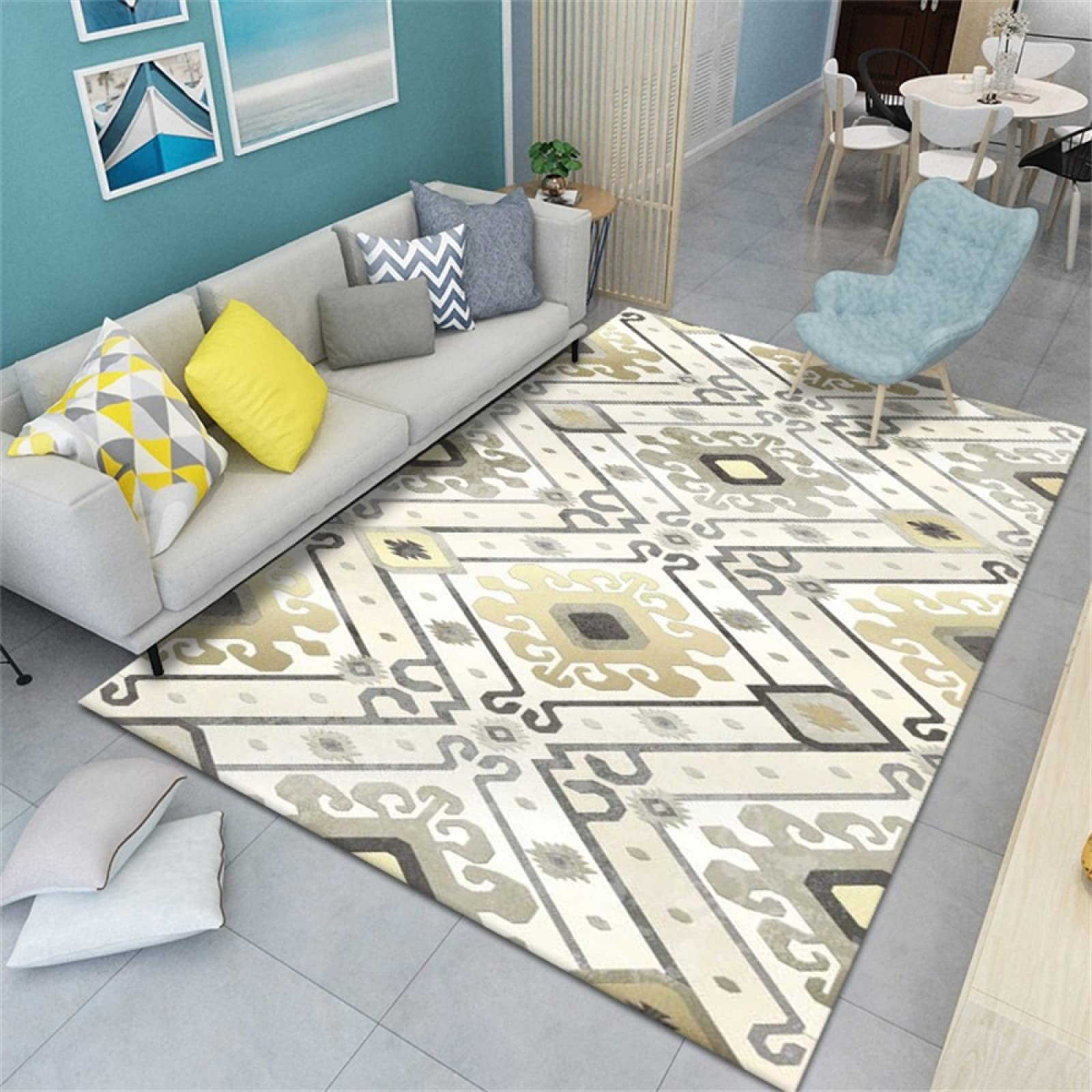 Paillasson Noel gris et tapis geometrique 80x160cm moderne pour salon