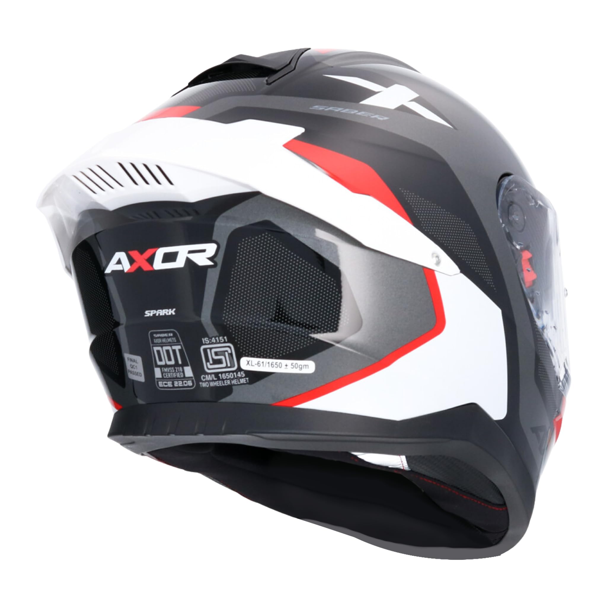 Casco de Moto Integral AXOR Saber Spark Negro y Rojo Casco Integral Deportivo para Hombre y Mujer, Diseño Aerodinámico, Cierre Micrométrico, Homologación ECE 22.06 Talla S