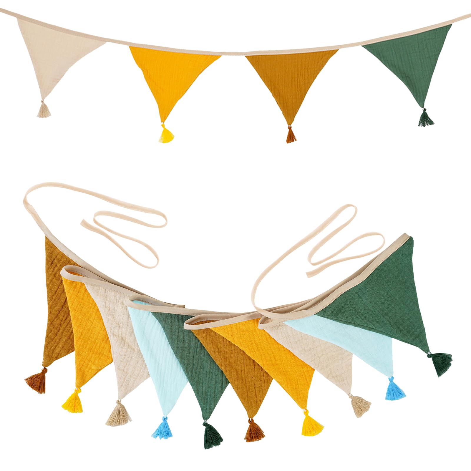 Guirlande Fanions Coton 2,6m - Décoration Chambre Bébé Morandi | 10 Drapeaux Triangulaires