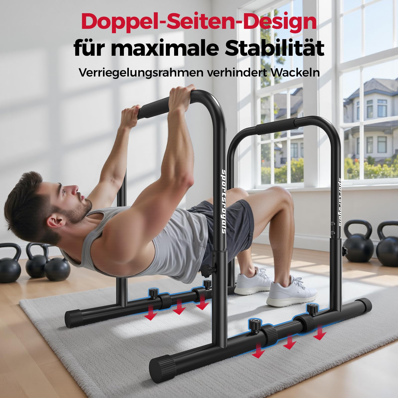 Sportsroyals Power Tower, Dip-Station, Klimmzugstange&Dip Barren mit Doppel-Sicherheitsverbindung