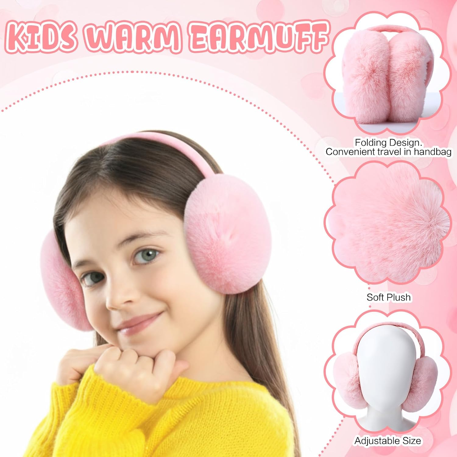 15 Pcs Kids Set Winter Hat Beanie Hat Scarf Gloves Earmuffs Socks Set Wool Warm Cap with Pompom for Girls Boys 4-10 Years Old - Image 4