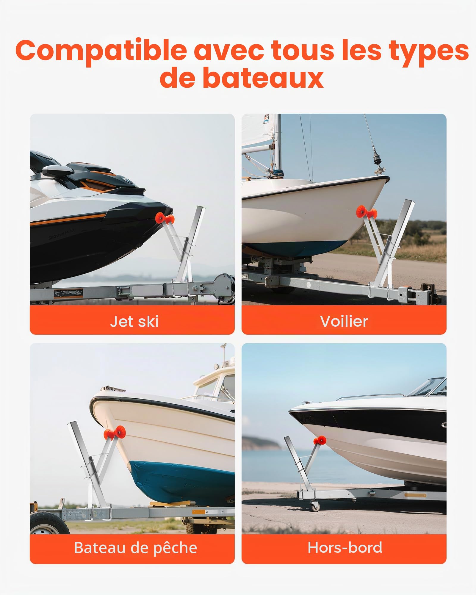 VEVOR Poteau de Support de Treuil de Remorque Bateau 76 x 76 x 863 mm, avec Boulons U, Acier Galvanisé, Compatible Timon de Remorque 76 x 76-101 mm, pour Jet-Ski, Voilier, Bateau de Pêche, Hors-Bord