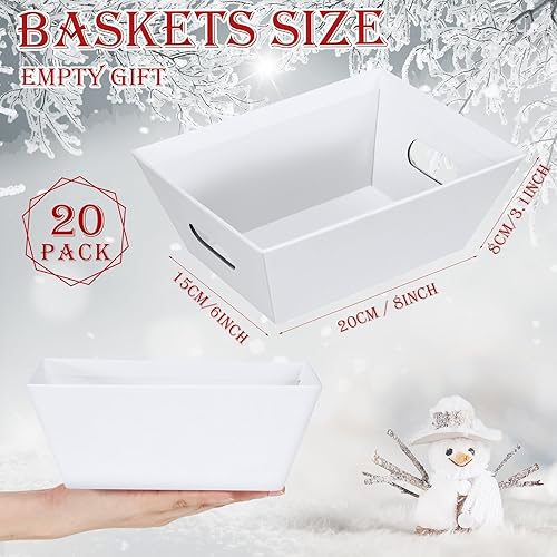 Miniatura 2 de Fulmoon Juego de 20 cestas vacías de papel kraft con 20 lazos, 20 bolsas de regalo transparentes, rafia, cesta de regalo vacía para cumpleaños,