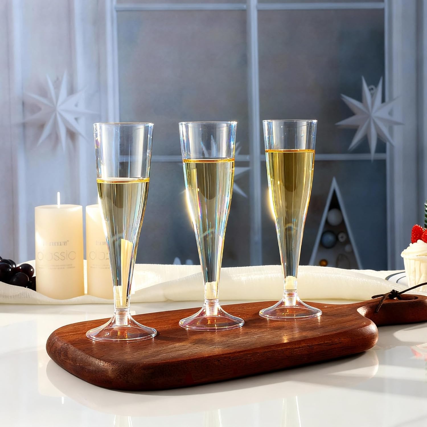 100 Pack Champagne Flutes Plastic, 4.5 oz Clear Plastic Disposable Stemware, Disposable Champagne Flutes for Party, Mimosa Bar, Wedding, Anniversary and Graduation 100 Clear