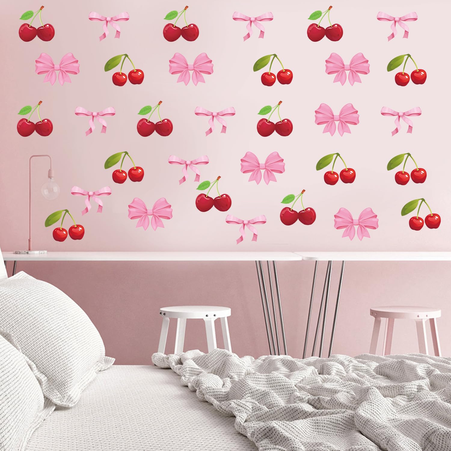 12 Sheet Pink Bow Wall Stickers - Image 3