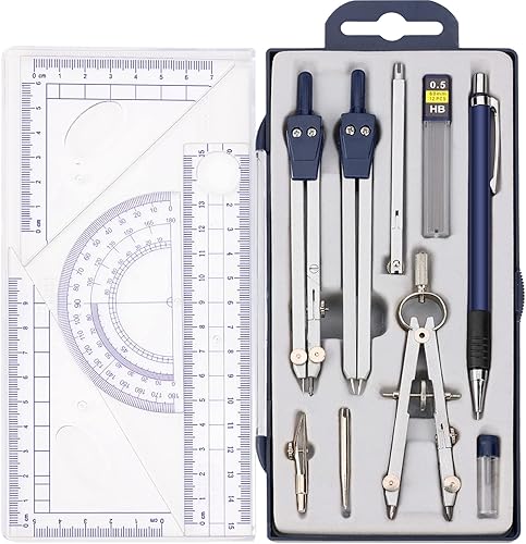 Juego de 13 piezas de geometría, brújula de metal, brújula matemática y transportadores, herramientas de dibujo de geometría, juego de precisión,